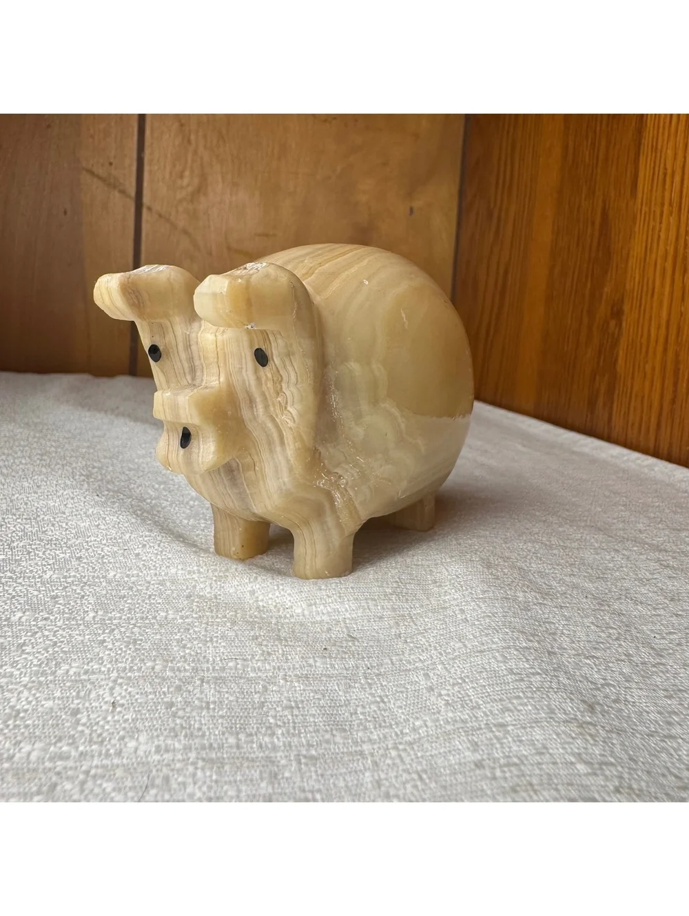 Carved Stone Pig Figurine Solid Beige Marble Look Farm Animal Decor